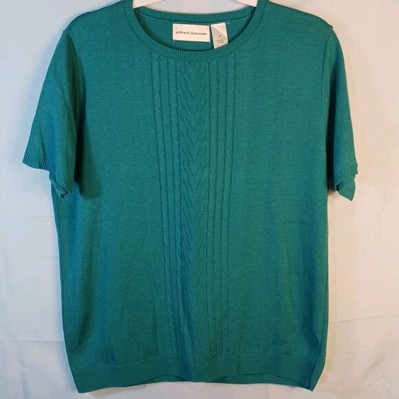 ALFRED DUNNER Spring Sweater Womens Medium Short Sleeve Teal Acrylic EUC - Picture 1 of 7